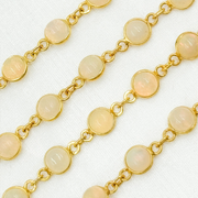 Ethiopian Opal Round Shape Bezel Gold Plated Wire Chain.